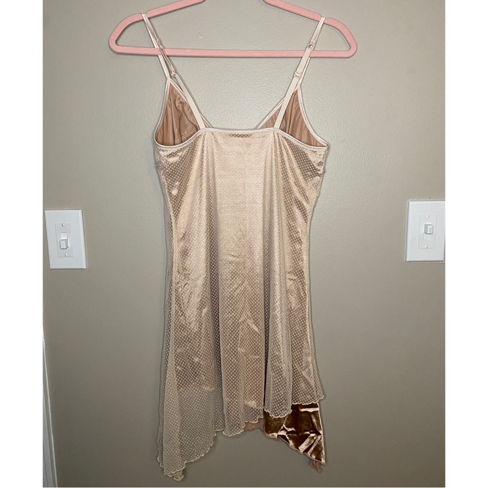 Luxury Designer Intimo Rose Gold Mesh Satin Asymmetrical Ribbon Lingerie Dress - Picture 3 of 14